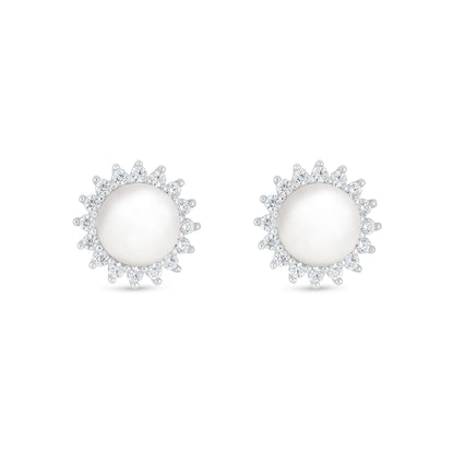 Sterling Silver 925 Earring Rhodium Plated Embedded With Natural White Pearl And White Zircon