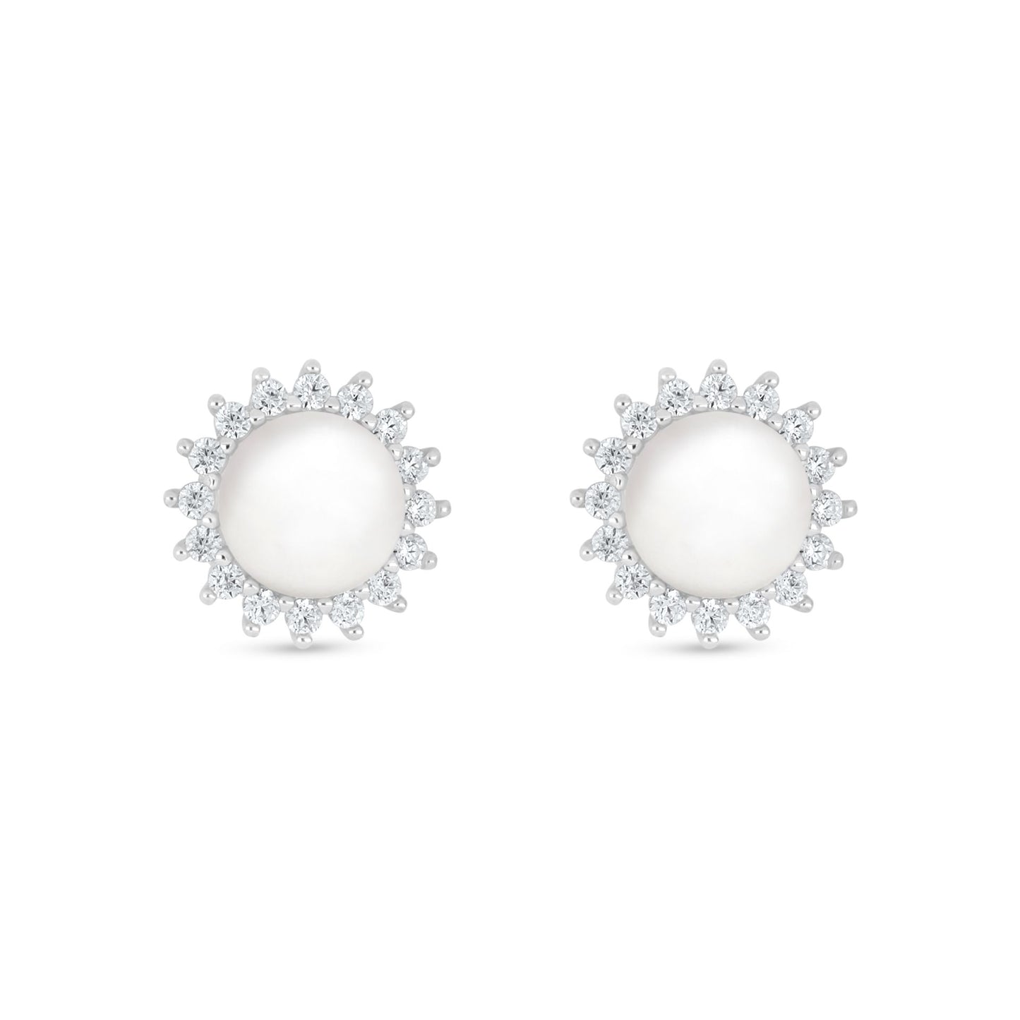 Sterling Silver 925 Earring Rhodium Plated Embedded With Natural White Pearl And White Zircon
