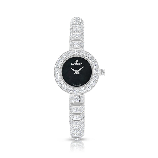 Stainless Steel 316L Watch Silver Color Embedded With White Zircon - black MOP dial