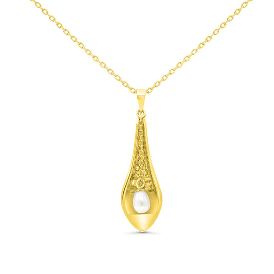 Sterling Silver 925 Necklace Gold Plated Embedded With White Shell Pearl