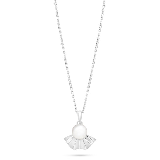 Sterling Silver 925 Necklace Rhodium Plated Embedded With Natural White Pearl