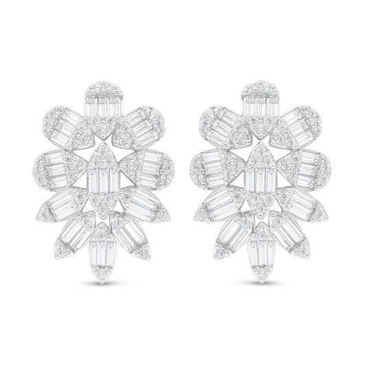Sterling Silver 925 Earring Rhodium Plated Embedded With White Zircon