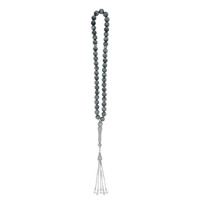 Rosary eagle eye with 33 natural tiger’s eye beads and silver accents, showcasing its unique chatoyancy.