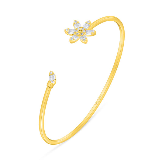 Sterling Silver 925 Bangle Golden Plated Embedded With White Zircon ( 48*54 )