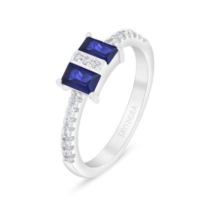 Sterling Silver 925 Ring Rhodium Plated Embedded With Sapphire Corundum And White Zircon