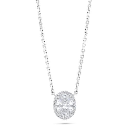 Sterling Silver 925 Necklace Rhodium Plated Embedded With White Zircon