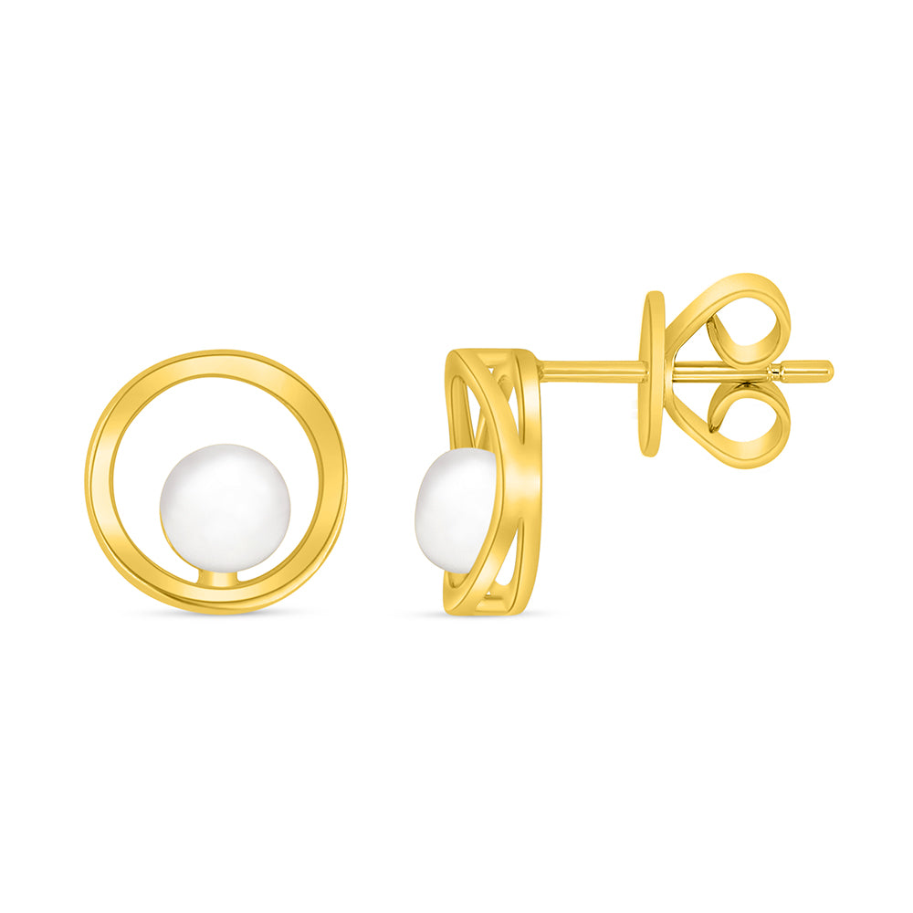 Sterling Silver 925 Earring Golden Plated Embedded With Natural White Pearl