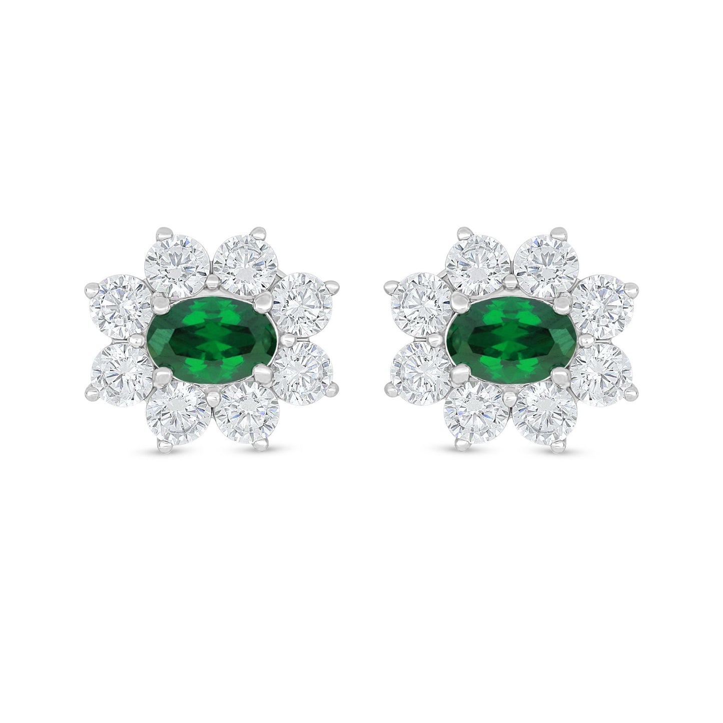Sterling Silver 925 Earring Rhodium Plated Embedded With Emerald Zircon And White Zircon