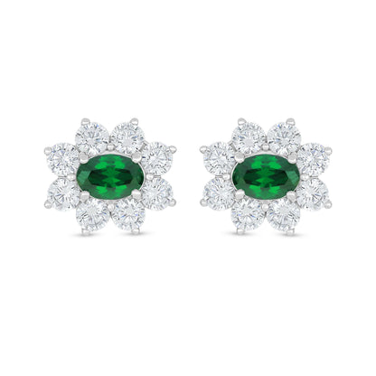 Sterling Silver 925 Earring Rhodium Plated Embedded With Emerald Zircon And White Zircon