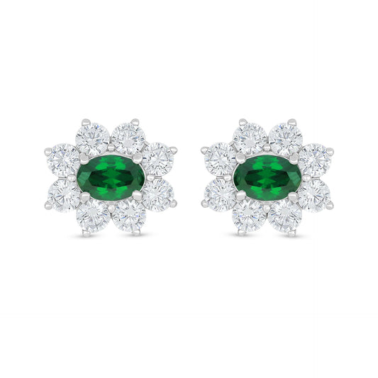 Sterling Silver 925 Earring Rhodium Plated Embedded With Emerald Zircon And White Zircon