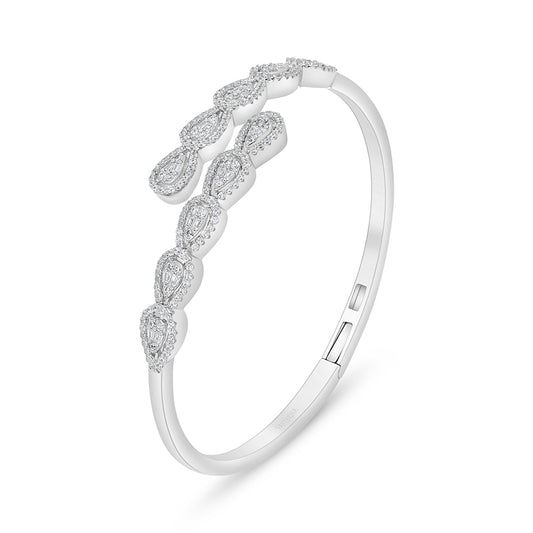 Sterling Silver 925 Bangle Rhodium Plated Embedded With White Zircon ( 48*54 )
