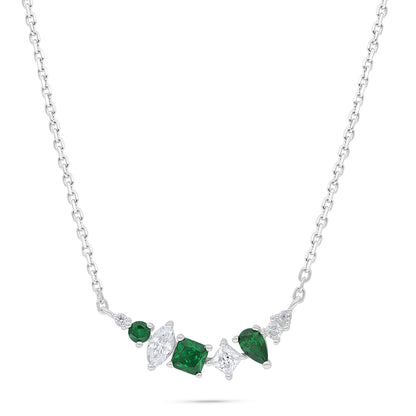 Sterling Silver 925 Necklace Rhodium Plated Embedded With Emerald Zircon And White Zircon