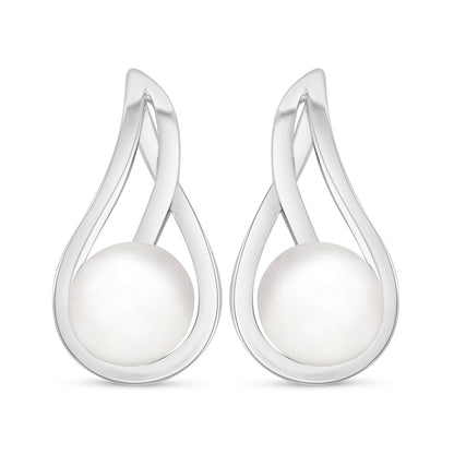 Sterling Silver 925 Earring Rhodium Plated Embedded With Natural White Pearl