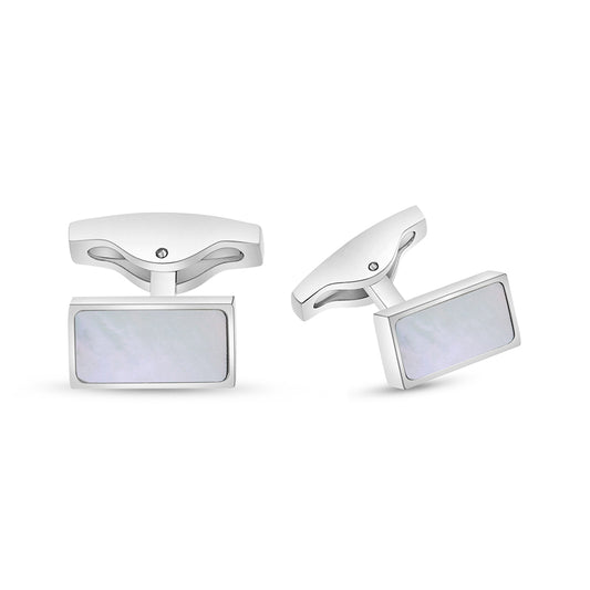 Stainless Steel Cufflink 316L Silver Color Embedded With White shell Shiny Steel