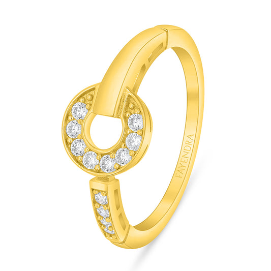 Sterling Silver 925 Ring Golden Plated Embedded With White Zircon