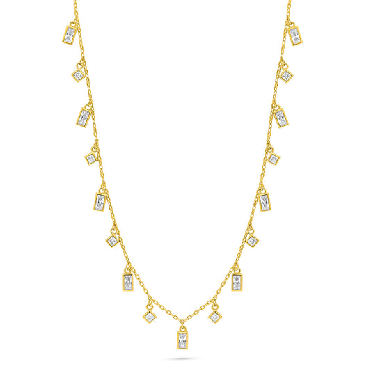 Sterling Silver 925 Necklace Golden Plated Embedded With White Zircon