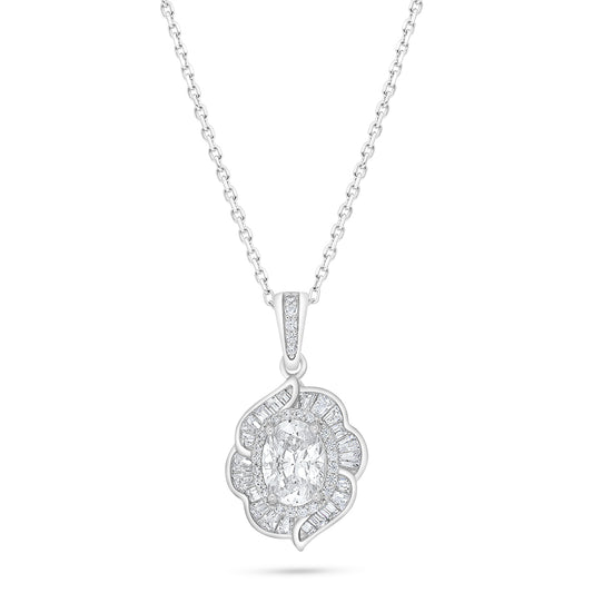 Sterling Silver 925 Necklace Rhodium Plated Embedded With White Zircon