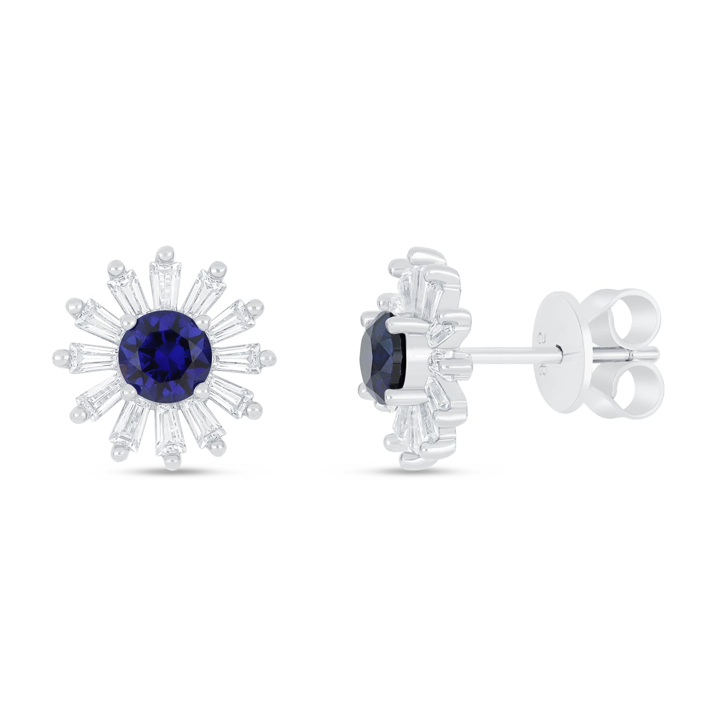 Sterling Silver 925 Earring Rhodium Plated Embedded With Sapphire Corundum And White Zircon
