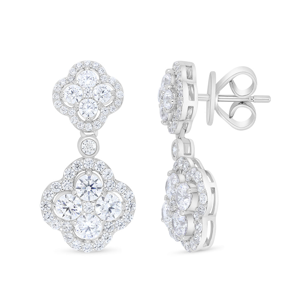 Sterling Silver 925 Earring Rhodium Plated Embedded With White Zircon