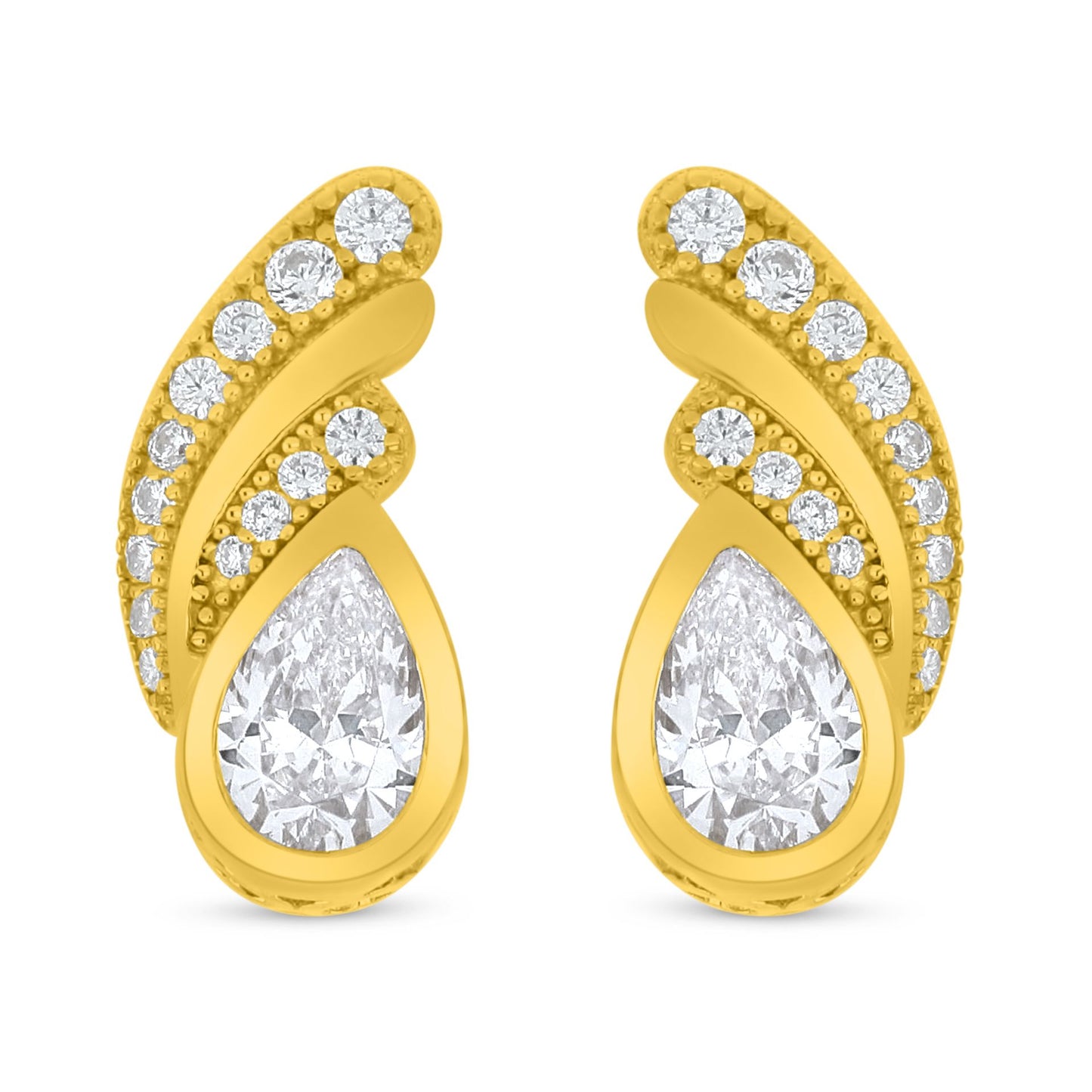 Sterling Silver 925 Earring Golden Plated Embedded With White Zircon