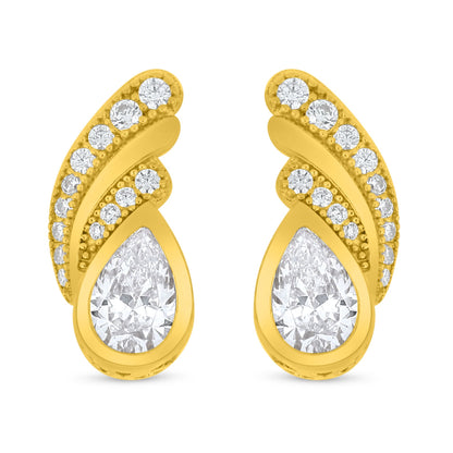 Sterling Silver 925 Earring Golden Plated Embedded With White Zircon