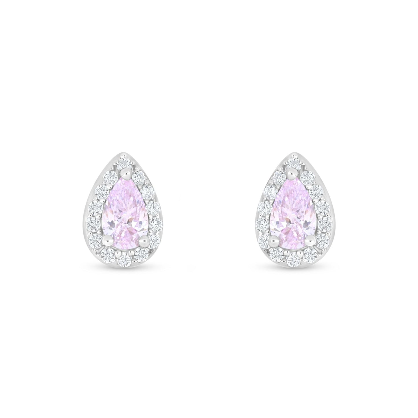 Sterling Silver 925 Earring Rhodium Plated Embedded With Pink Zircon And White Zircon