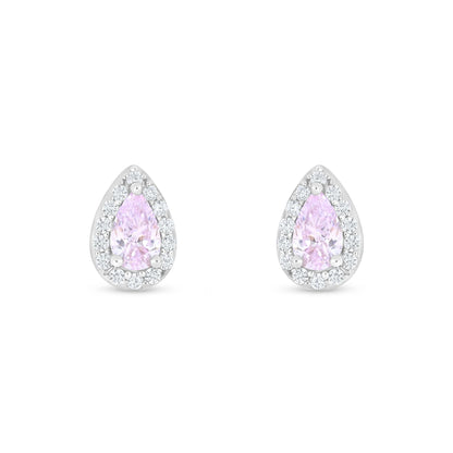 Sterling Silver 925 Earring Rhodium Plated Embedded With Pink Zircon And White Zircon
