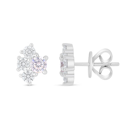 Sterling Silver 925 Earring Rhodium Plated Embedded With pink Zircon And White Zircon