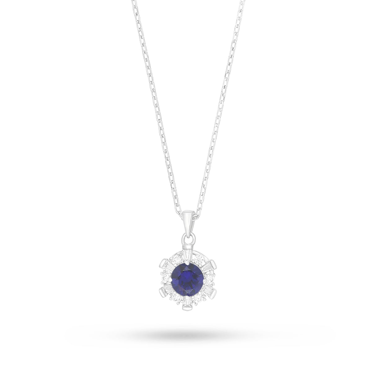 Sterling Silver 925 Necklace Rhodium Plated Embedded With Sapphire Zircon And White Zircon