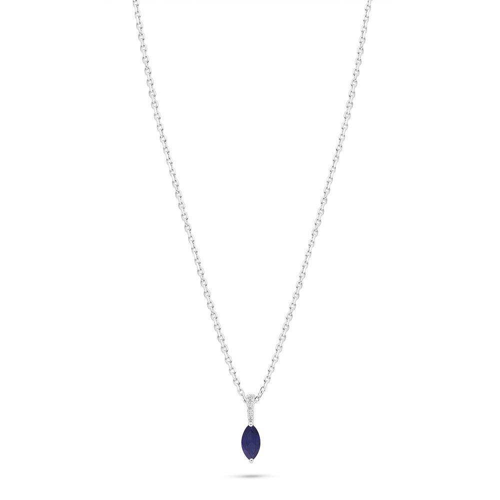 Sterling Silver 925 Necklace Rhodium Plated Embedded With Sapphire Corundum And White Zircon