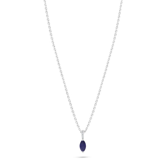 Sterling Silver 925 Necklace Rhodium Plated Embedded With Sapphire Corundum And White Zircon