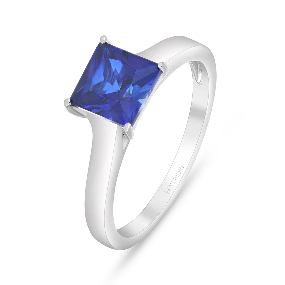 Sterling Silver 925 Ring  Rhodium Plated Embedded With Sapphire Corundum And White Zircon