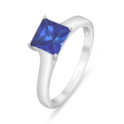 Sterling Silver 925 Ring  Rhodium Plated Embedded With Sapphire Corundum And White Zircon