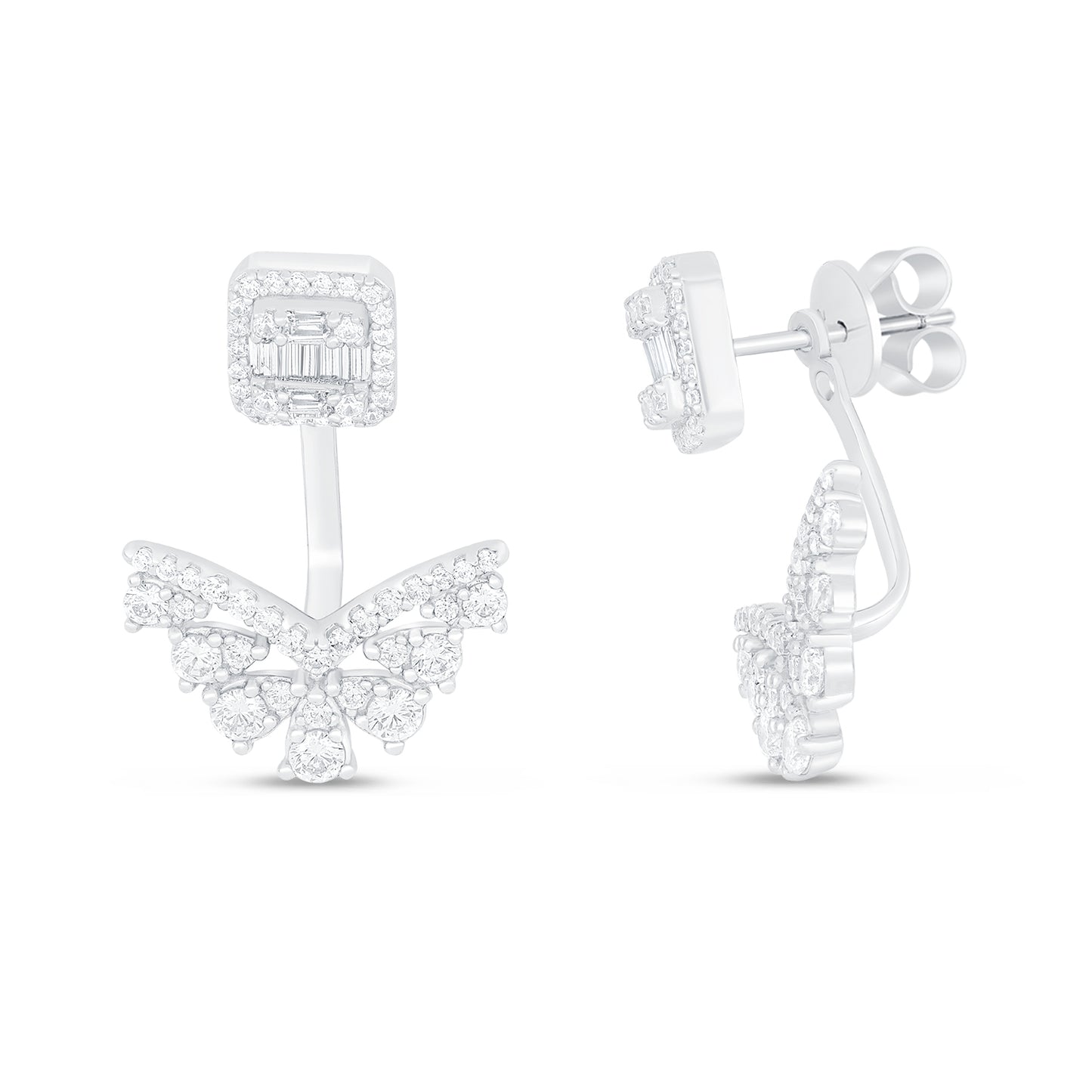 Sterling Silver 925 Earring Rhodium Plated Embedded With White Zircon