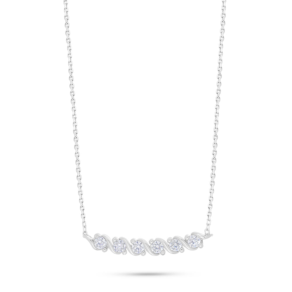 Sterling Silver 925 Necklace Rhodium Plated Embedded With White Zircon