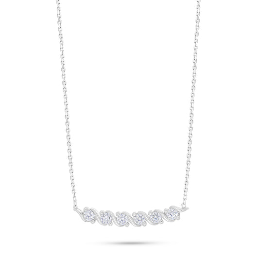 عقد من الفضة الخالصة عيار 925 مطلي روديوم مرصع فص ابيض