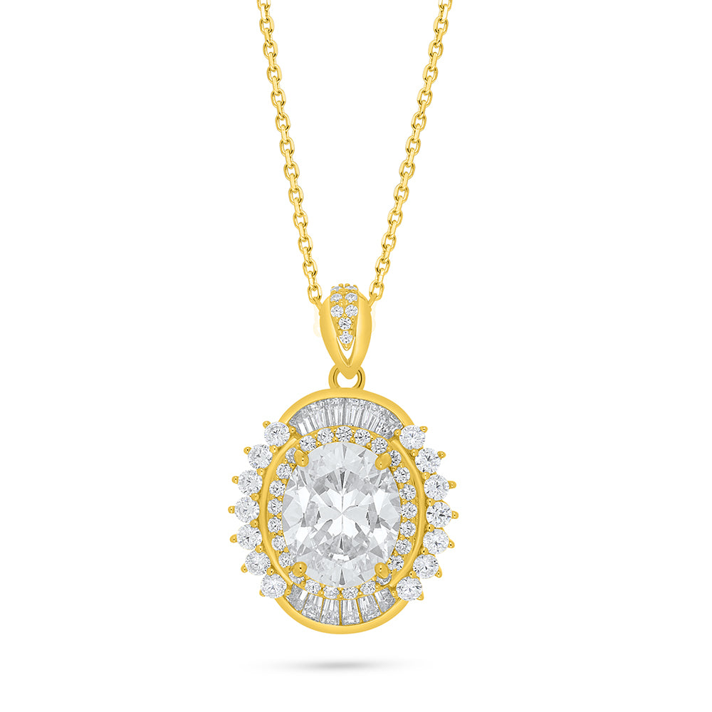 Sterling Silver 925 Necklace Golden Plated Embedded With Diamond Zircon And White Zircon
