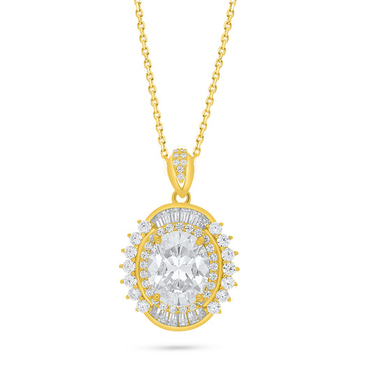 Sterling Silver 925 Necklace Golden Plated Embedded With Diamond Zircon And White Zircon