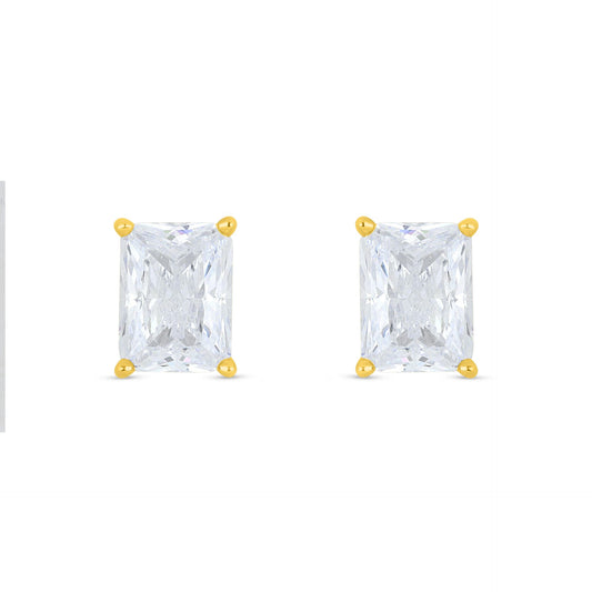 Sterling Silver 925 Earring Golden Plated Embedded With White Zircon