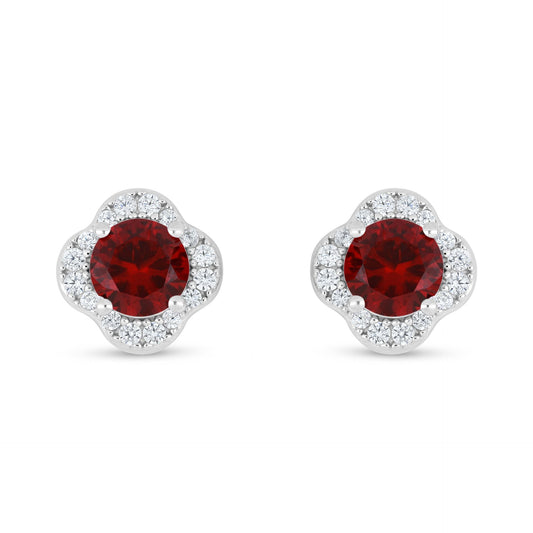 Sterling Silver 925 Earring Rhodium Plated Embedded With Ruby Corundum And White Zircon