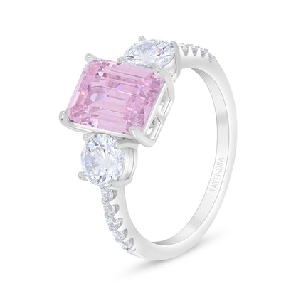 خاتم من الفضة الخالصة عيار 925 مطلي روديوم مرصع زركون بنك و فص ابيض