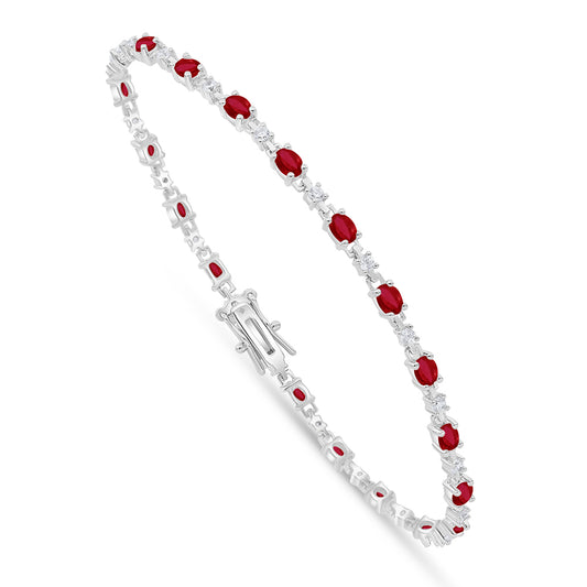Sterling Silver 925 Bracelet Rhodium Plated Embedded With Ruby Corundum And White Zircon
