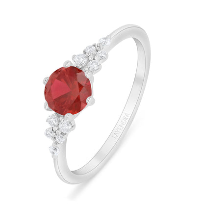 Sterling Silver 925 Ring Rhodium Plated Embedded With Ruby Corundum And White Zircon