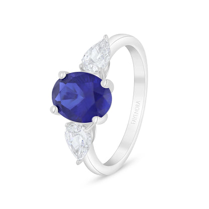 Sterling Silver 925 Ring Rhodium Plated Embedded With Sapphire Corundum And White Zircon