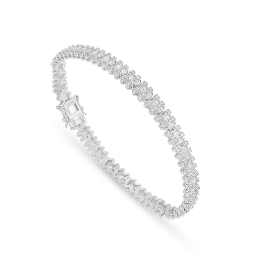 Sterling Silver 925 Bracelet Rhodium Plated Embedded With White Zircon