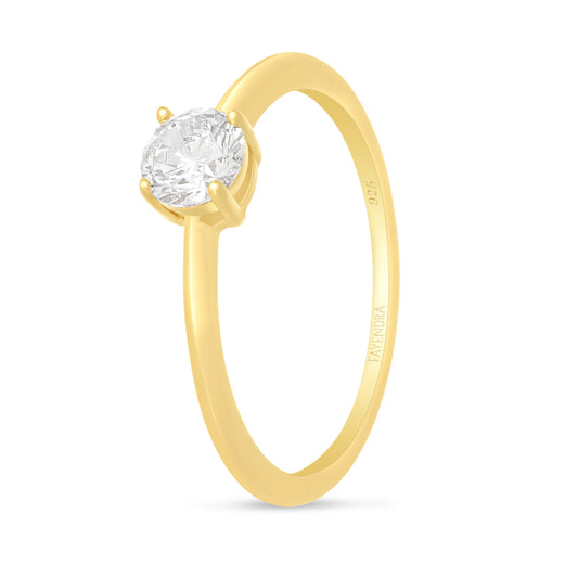 Sterling Silver 925 Ring Golden Plated Embedded With White Zircon