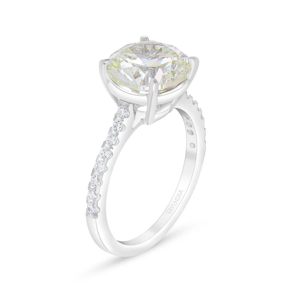 خاتم من الفضة الخالصة عيار 925 مطلي روديوم مرصع بالزركون الكناري الالماسي و فص ابيض