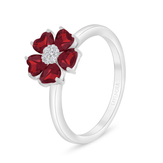 Sterling Silver 925 Ring Rhodium Plated Embedded With Ruby Corundum And White Zircon