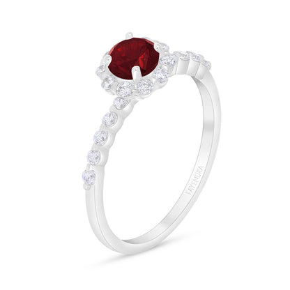 Sterling Silver 925 Ring Rhodium Plated Embedded With Ruby Corundum And White Zircon