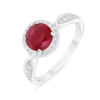 Sterling Silver 925 Ring Rhodium Plated Embedded With Ruby Corundum And White Zircon